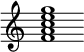 {
  % Rivin lopun pystyviiva ja tahtiosoitus piiloon.
  \override Score.BarLine.break-visibility = ##(#f #t #t)
  \override Staff.TimeSignature #'stencil = ##f
  
  <f' a' c'' e'' g''>1
}
