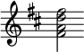 { \key d \major \override Score.TimeSignature #'stencil = ##f <fis' a' d'' fis''>2 }