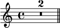 
\relative c'' {
  \compressEmptyMeasures
  R1*2 \bar "||"
}
