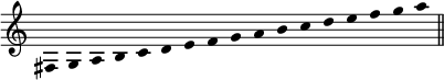 
\language "italiano"
\score {
\relative do {
\clef treble
\key do \major
\override Staff.TimeSignature #'stencil = ##f
\cadenzaOn
\override Stem #'transparent = ##t 
fad4 sol la si do re mi fa sol la si do re mi fa sol la \bar "||"
}
\layout{
  indent = 0\mm
  line-width = #120
  \set fontSize = #0
} %layout
} %score
\header { tagline = ##f}
