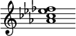 {
  % Rivin lopun pystyviiva ja tahtiosoitus piiloon.
  \override Score.BarLine.break-visibility = ##(#f #t #t)
  \override Staff.TimeSignature #'stencil = ##f
  
  <aes' ces'' ees'' fes''>1
}
