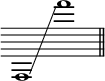 
\relative c {
  \override Staff.TimeSignature #'stencil = ##f
  \override Staff.Clef #'stencil = ##f
  \cadenzaOn
  \autoBeamOff
  f1 \glissando f''' \bar "||"
}
