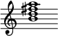 {
  % Rivin lopun pystyviiva ja tahtiosoitus piiloon.
  \override Score.BarLine.break-visibility = ##(#f #t #t)
  \override Staff.TimeSignature #'stencil = ##f
  
  <b' d'' fis'' a''>1
}
