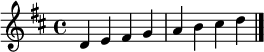 
\transpose c d {
\key c \major
c'	d'	e'	f'	g'	a'	b'	c''
\bar "|."
}
