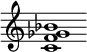 {
  % Rivin lopun pystyviiva ja tahtiosoitus piiloon.
  \override Score.BarLine.break-visibility = ##(#f #t #t)
  \override Staff.TimeSignature #'stencil = ##f
  
  <c' f' ges' bes'>1
}
