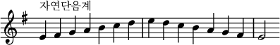  {
\omit Score.TimeSignature \relative c' {
  \key e \minor \time 7/4 e^"자연단음계" fis g a b c d e d c b a g fis e2
} }
