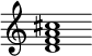 {
  % Rivin lopun pystyviiva ja tahtiosoitus piiloon.
  \override Score.BarLine.break-visibility = ##(#f #t #t)
  \override Staff.TimeSignature #'stencil = ##f
  
  <d' f' a' cis''>1
}
