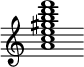 {
  % Rivin lopun pystyviiva ja tahtiosoitus piiloon.
  \override Score.BarLine.break-visibility = ##(#f #t #t)
  \override Staff.TimeSignature #'stencil = ##f
  
  <a' c'' e'' gis'' b'' d''' f'''>1
}
