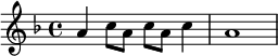 

\new Staff \with {
 midiInstrument = "shamisen"
}

{
\relative c'' {
 \key f \major
 \time 4/4
 a4 c8 a c a c4
 a1
 }
}
