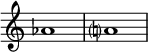  {

\override Score.TimeSignature
#'stencil = ##f
 \relative c'' {
 \time 4/4
 aes1 a?
 } }
