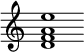 {
  % Rivin lopun pystyviiva ja tahtiosoitus piiloon.
  \override Score.BarLine.break-visibility = ##(#f #t #t)
  \override Staff.TimeSignature #'stencil = ##f
  
  <d' f' a' e''>1
}
