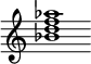 {
  % Rivin lopun pystyviiva ja tahtiosoitus piiloon.
  \override Score.BarLine.break-visibility = ##(#f #t #t)
  \override Staff.TimeSignature #'stencil = ##f
  
  <bes' d'' f'' aes''>1
}
