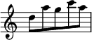  { \menimpa Skor.TimeSignature #'stensil = ##f \relatif c" { \mengatur Staf.midiInstrument = #"clarinet" \mengatur Skor.tempoHideNote = ##t \tempo 8 = 280 \clef treble \waktu 5/8 d8[ a' g c a] } } 