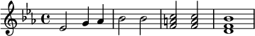 {\set Staff.midiInstrument = #"trumpet" \key es \major es'2 g'4 as'4 bes'2 bes'2 <f' a' c''>2 <f' a' c''>2 <d' f' bes'>1}