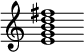 {
  % Rivin lopun pystyviiva ja tahtiosoitus piiloon.
  \override Score.BarLine.break-visibility = ##(#f #t #t)
  \override Staff.TimeSignature #'stencil = ##f
  
  <e' g' b' d'' fis''>1
}
