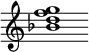 {
  % Rivin lopun pystyviiva ja tahtiosoitus piiloon.
  \override Score.BarLine.break-visibility = ##(#f #t #t)
  \override Staff.TimeSignature #'stencil = ##f
  
  <bes' d'' f'' g''>1
}
