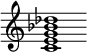 {
  % Rivin lopun pystyviiva ja tahtiosoitus piiloon.
  \override Score.BarLine.break-visibility = ##(#f #t #t)
  \override Staff.TimeSignature #'stencil = ##f
  
  <c' e' g' bes' des''>1
}
