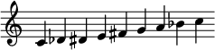 
\new staff \relative c'  {\time 9/4 \override Score.BarLine.stencil = ##f \override Score.TimeSignature.stencil = ##f c des dis e fis g a bes c}
 