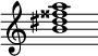 {
  % Rivin lopun pystyviiva ja tahtiosoitus piiloon.
  \override Score.BarLine.break-visibility = ##(#f #t #t)
  \override Staff.TimeSignature #'stencil = ##f
  
  <b' dis'' fisis'' a''>1
}
