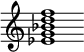 {
  % Rivin lopun pystyviiva ja tahtiosoitus piiloon.
  \override Score.BarLine.break-visibility = ##(#f #t #t)
  \override Staff.TimeSignature #'stencil = ##f
  
  <ees' g' bes' d'' f''>1
}
