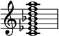  {
\override Score.TimeSignature #'stencil = ##f
\relative c' { 
 \clef treble \time 4/4
 <c es g bes d f a>1
} }
