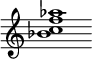 {
  % Rivin lopun pystyviiva ja tahtiosoitus piiloon.
  \override Score.BarLine.break-visibility = ##(#f #t #t)
  \override Staff.TimeSignature #'stencil = ##f
  
  <bes' c'' f'' aes''>1
}
