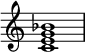  {
\override Score.TimeSignature #'stencil = ##f
\relative c' { 
 \clef treble \time 4/4
 <c e g bes>1
} }
