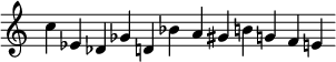 {\ set Score.tempoHideNote = ## t \ tempo 4 = 120 \ pomiń Staff.TimeSignature \ time 12/1 c '' es' des' ges' d 'bes' a' gis' b 'g' f 'e' }