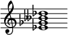 {
  % Rivin lopun pystyviiva ja tahtiosoitus piiloon.
  \override Score.BarLine.break-visibility = ##(#f #t #t)
  \override Staff.TimeSignature #'stencil = ##f
  
  <ees' ges' beses' des''>1
}
