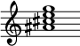 {
  % Rivin lopun pystyviiva ja tahtiosoitus piiloon.
  \override Score.BarLine.break-visibility = ##(#f #t #t)
  \override Staff.TimeSignature #'stencil = ##f
  
  <ais' cis'' e'' g''>1
}
