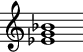 {\override Score.BarLine.break-visibility = ##(#f#t#t)\once\override Staff.TimeSignature#'stencil = ##f<ees'g'bes'>1}