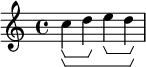 \layout {
  \context {
    \Voice
    \consists "Horizontal_bracket_engraver"
  }
}
\relative {
  c''4\startGroup\startGroup
  d4\stopGroup
  e4\startGroup
  d4\stopGroup\stopGroup
}