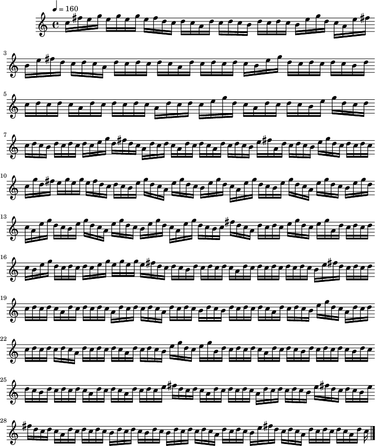 X:1
L:1/16
Q:1/4=160
I:linebreak $
K:C
V:1
c^fegegegefdcdcAdcdcBdcdcBegdcAefBefdcdcAdcdcdcAdcdcdcBegdcdcdcBdcdcdcAdcdcdcAdcdc egdcAdcdcBegdcdcdcBdcdcdc egdfdcAdcdcAdcdcAdcdcBefAdcdcBegdcdcdc cgdfegegefdcdcBegdcAegdcBegdcAegdcBegdcAegdcBegdcAegdcBegdcAegdcBegdcAegdcBc^fdcAdcdc egdcegAdcdcdcBegdcdcdc egegegefdcdcBdcdcdcAdcdc dcdcdcBefdcdc dcdcdcAdcdcdcAdcdcdcAdcdcBdcBdcdcdcAdcdcBegdcAdcdc dcdcdcAdcdcdcAdcdcBegdcegBdcdcdcAdcdcBdcdcdcBdcdcBdcdcdcAdcdcAdcdc efdcdcAdcdcdcAdcdcdcBefdcdcBefdcdcAdcdcdcBdcdcBdcBdcdcdcAdcdcBefdcdcAdcdcdcAdc|] %16