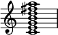 
{
\override Score.TimeSignature #'stencil = ##f
\relative c' {
   \clef treble 
   \time 4/4
   \key c \major
   <c e g b d fis a>1
} }
