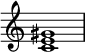 
{
\override Score.TimeSignature #'stencil = ##f
\relative c' {
 \clef treble 
 \time 4/4
 \key c \major
 <c e gis>1
} }
