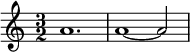 
\relative a'{
\time 3/2
a1. | a1 ~ a2 }
