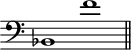 
\score {
<<
\language "italiano"
\new Staff \with {
  midiInstrument = "church organ"
}
\relative do {
  \override Staff.TimeSignature #'stencil = ##f
  \cadenzaOn
  \clef bass
  sib1 fa'' \bar "||"
}
>>
  \layout { }
  \midi {  }
}
\header { tagline = ##f}
