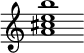 {
  % Rivin lopun pystyviiva ja tahtiosoitus piiloon.
  \override Score.BarLine.break-visibility = ##(#f #t #t)
  \override Staff.TimeSignature #'stencil = ##f
  
  <a' cis'' e'' b''>1
}
