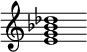 {
  % Rivin lopun pystyviiva ja tahtiosoitus piiloon.
  \override Score.BarLine.break-visibility = ##(#f #t #t)
  \override Staff.TimeSignature #'stencil = ##f
  
  <e' g' bes' des''>1
}
