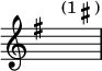 
\relative c' {
  \override Staff.TimeSignature #'stencil = ##f
  \key g \major
  s1^\markup{(1 \sharp)}
}
