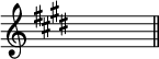  %p124s5B
\relative c''{
\hideNotes
\time 4/4
\override Staff.TimeSignature #'transparent = ##t
\clef G
\key cis \minor	
c1
\bar "||"
}
