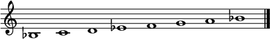 \relative c' {
     \override Staff.TimeSignature #'stencil = ##f
     \time 8/1
     bes1 c d ees f g a bes
     \bar "|."
   }