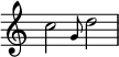 \relative c'' { \override Score.TimeSignature #'stencil = ##f \time 4/4 c2 \grace g8 d'2 }