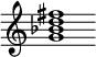 {
  % Rivin lopun pystyviiva ja tahtiosoitus piiloon.
  \override Score.BarLine.break-visibility = ##(#f #t #t)
  \override Staff.TimeSignature #'stencil = ##f
  
  <g' bes' d'' fis''>1
}
