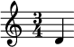   \relative c'' {     \time 3/4     d,  }