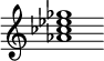 {
  % Rivin lopun pystyviiva ja tahtiosoitus piiloon.
  \override Score.BarLine.break-visibility = ##(#f #t #t)
  \override Staff.TimeSignature #'stencil = ##f
  
  <aes' ces'' ees'' ges''>1
}
