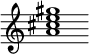 {
  % Rivin lopun pystyviiva ja tahtiosoitus piiloon.
  \override Score.BarLine.break-visibility = ##(#f #t #t)
  \override Staff.TimeSignature #'stencil = ##f
  
  <a' cis'' e'' gis''>1
}
