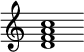 {
  % Rivin lopun pystyviiva ja tahtiosoitus piiloon.
  \override Score.BarLine.break-visibility = ##(#f #t #t)
  \override Staff.TimeSignature #'stencil = ##f
  
  <d' f' a' c''>1
}
