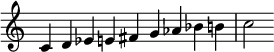  {
\override Score.TimeSignature #'stencil = ##f
\relative c' {\clef treble \time 9/4 c4 d ees e fis g as bes b c2} }