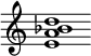 {
  % Rivin lopun pystyviiva ja tahtiosoitus piiloon.
  \override Score.BarLine.break-visibility = ##(#f #t #t)
  \override Staff.TimeSignature #'stencil = ##f
  
  <e' a' bes' d''>1
}
